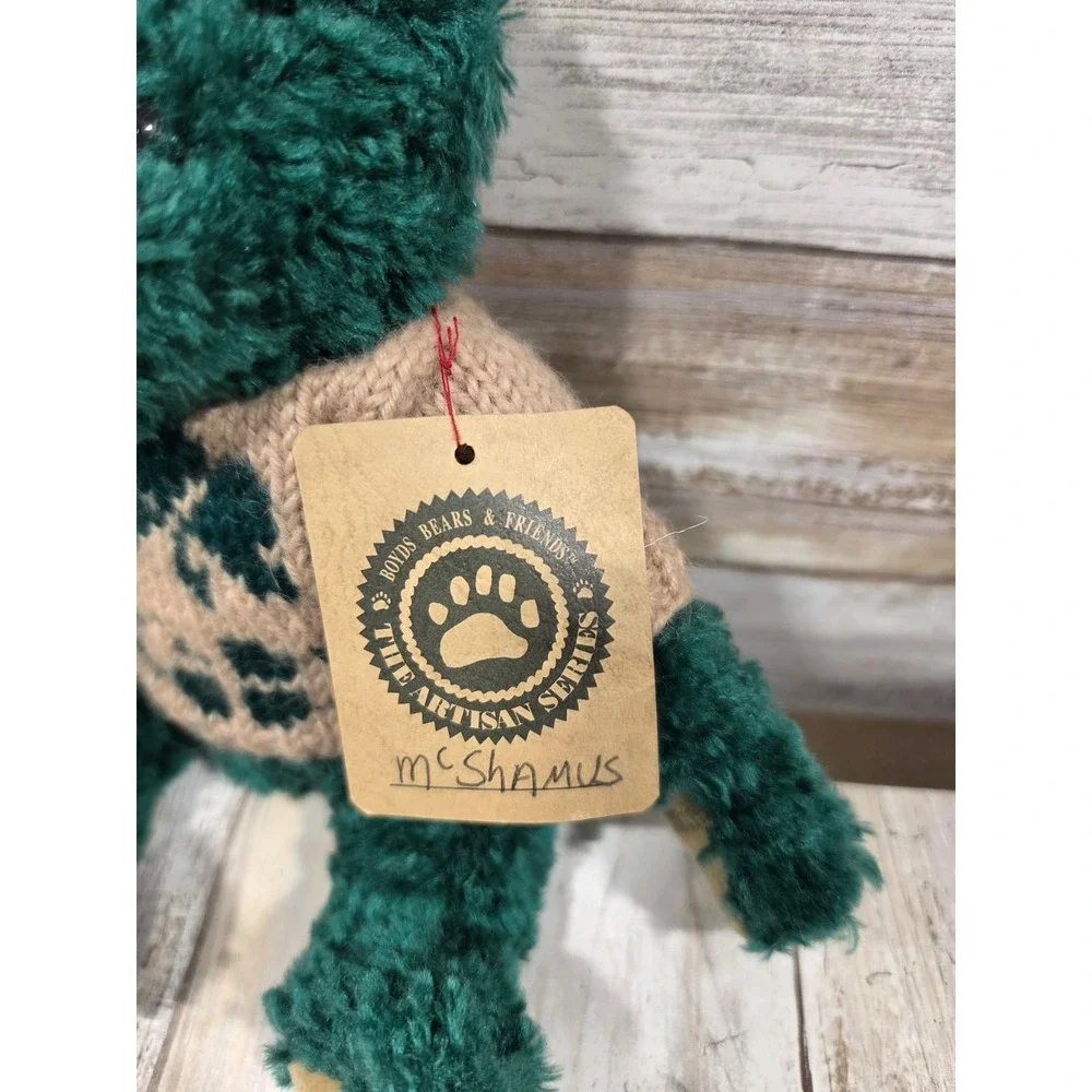 Boyds Bears Artisan Series McShamus‎ Green Plush Teddy Bear in Pine Tree Sweater